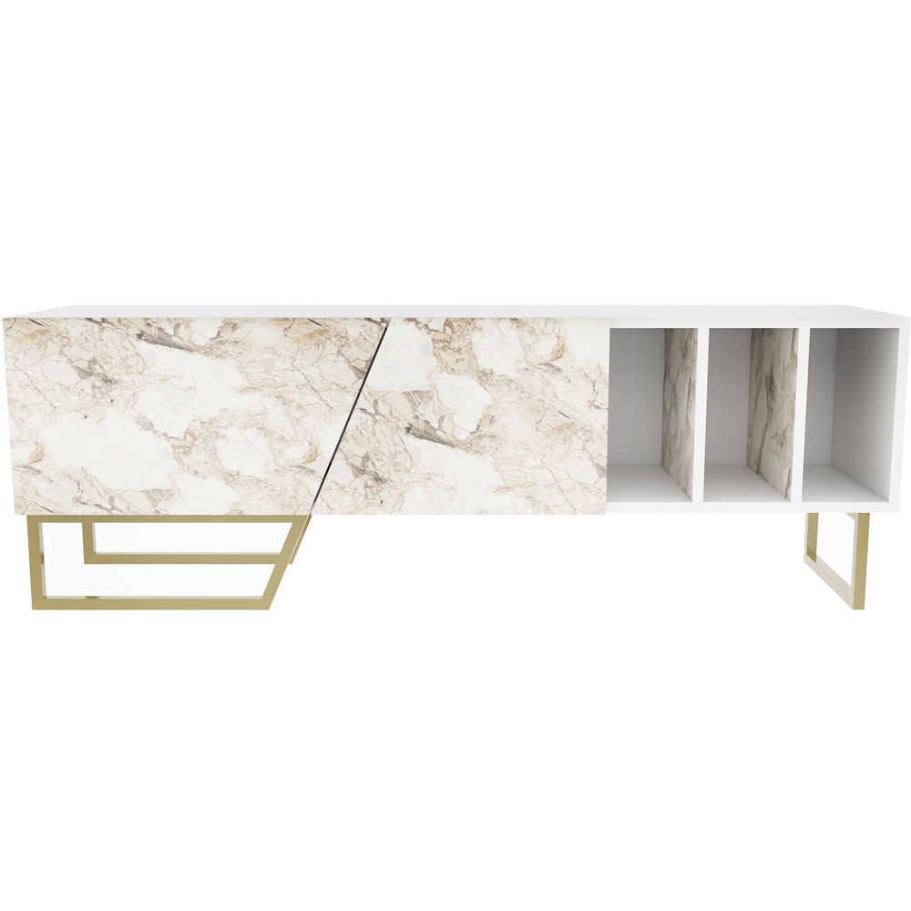Decorotika Linossa 3 Shelf White Marble and Gold TV Unit Image 2