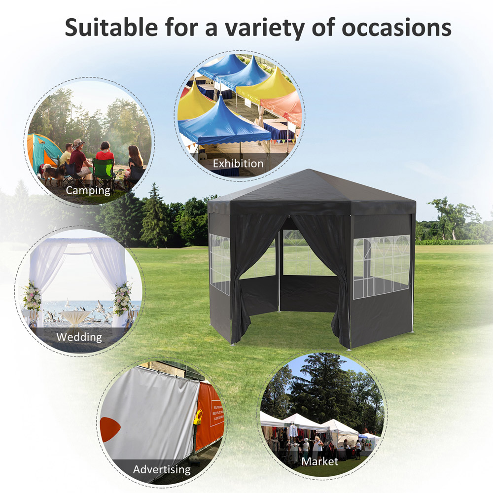 Outsunny 4m Black Hexagonal Gazebo with Removable Side Walls Image 3