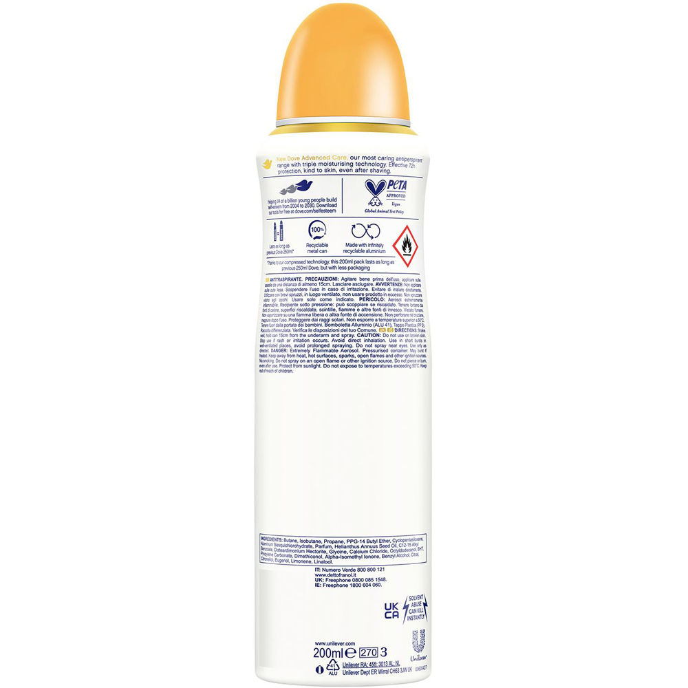 Dove Advanced Care Passion Fruit and Lemongrass Anti-Perspirant Deodorant Spray 200ml 24 Pack Image 3