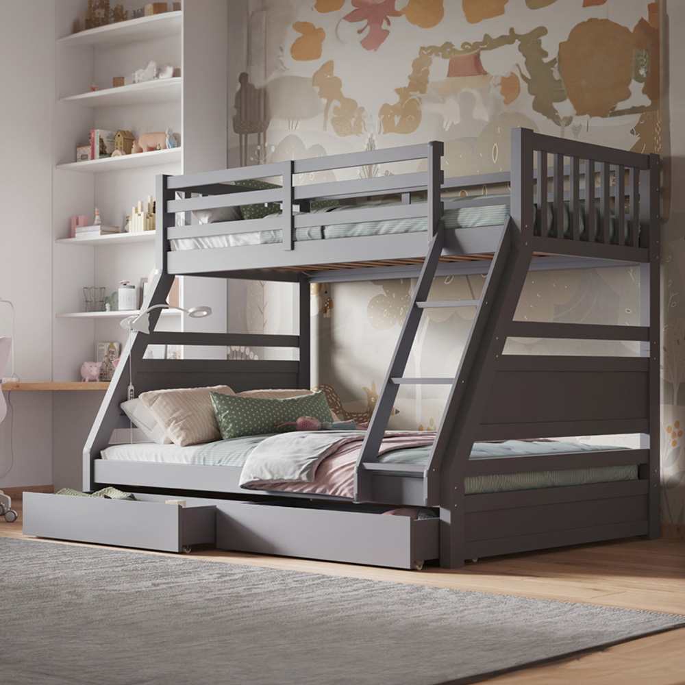 Flair Ollie Triple Sleeper Grey 2 Drawer Wooden Bunk Bed Image 1