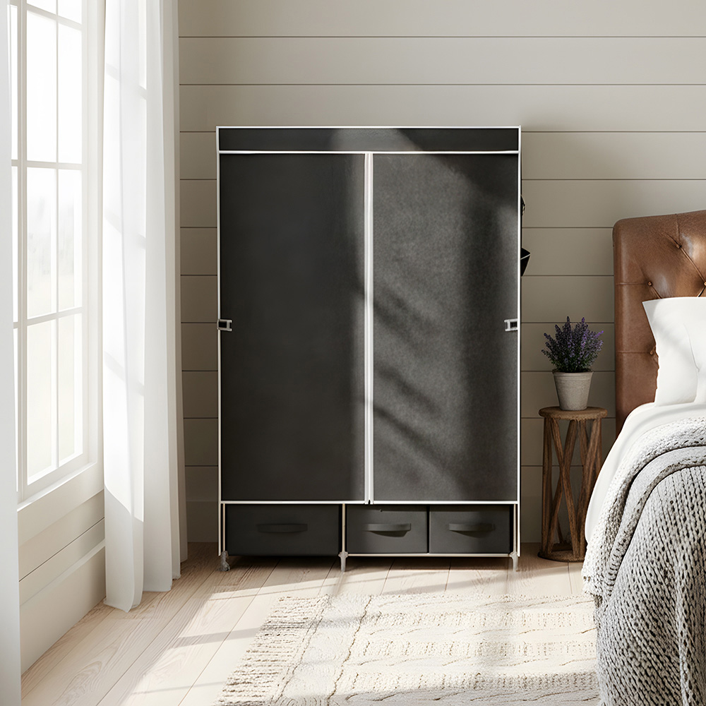 Living and Home 3 Drawer Black Portable Non Woven Fabric Wardrobe Image 8