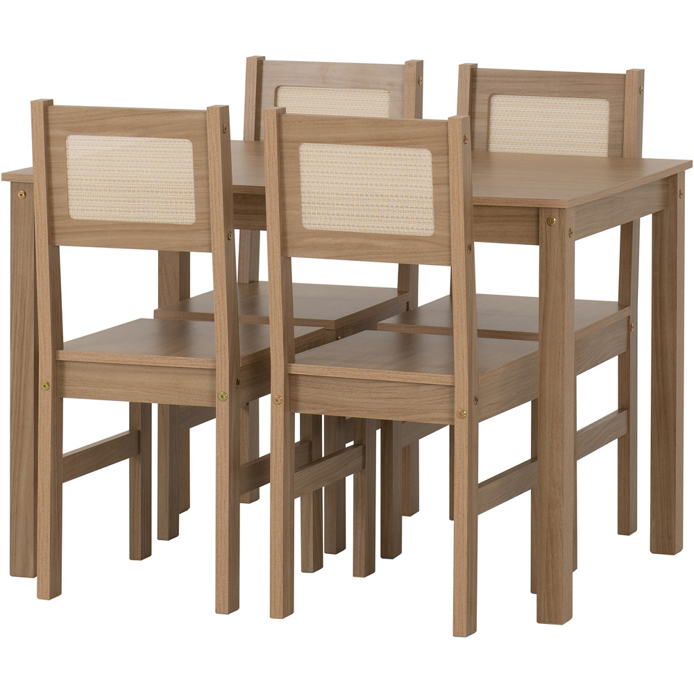 Seconique Santana Rattan Effect 4 Seater Dining Table Set Light Oak Image 3