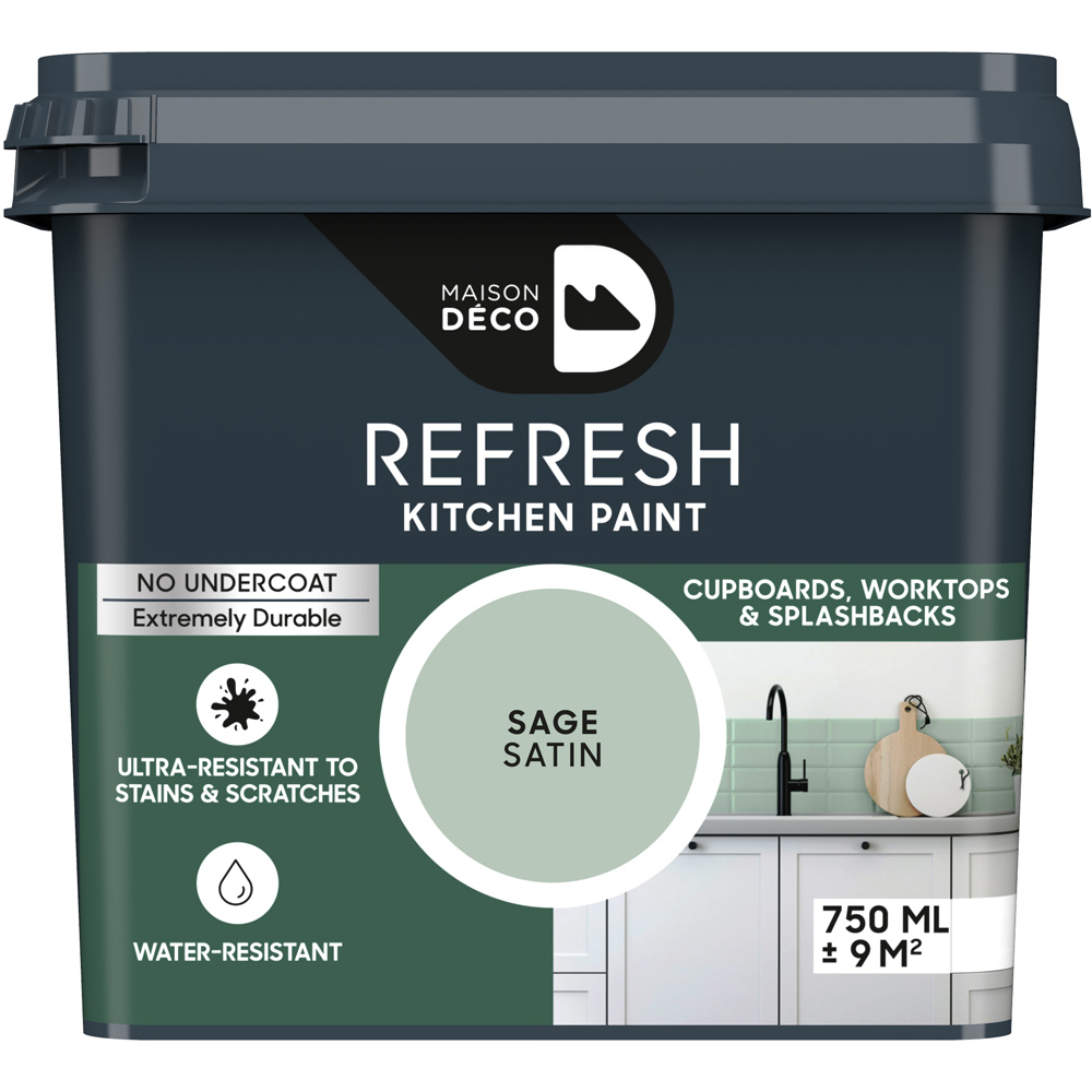 Maison Deco Refresh Kitchen Cupboards and Surfaces Sage Satin Paint 750ml Image 2