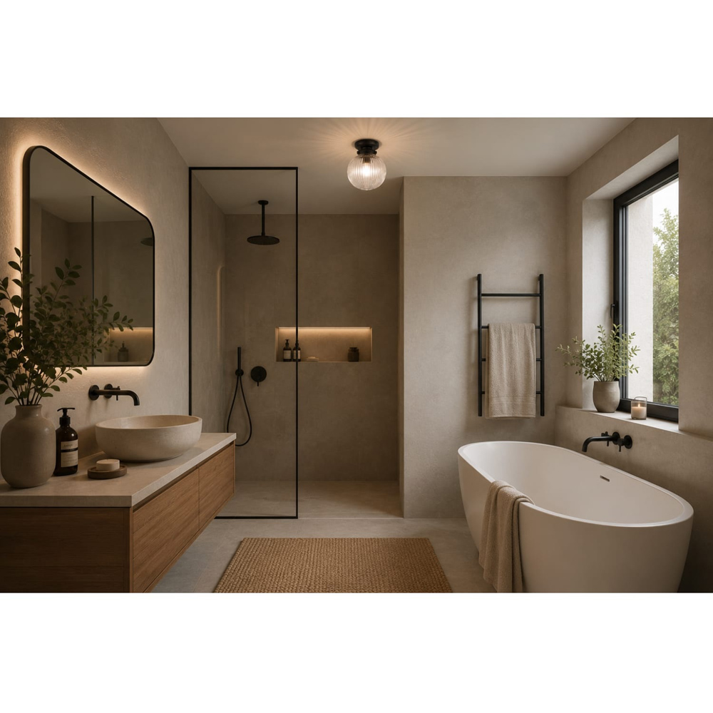Cosylyte Finley Bathroom Classic Ribbed Glass Black Metal Base Ceiling Light Image 6