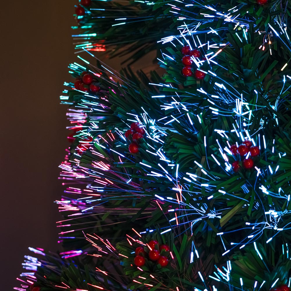 The Christmas Centre Warm White LED Green Fibre Optic Artificial Xmas Tree with Berries 5ft Image 6
