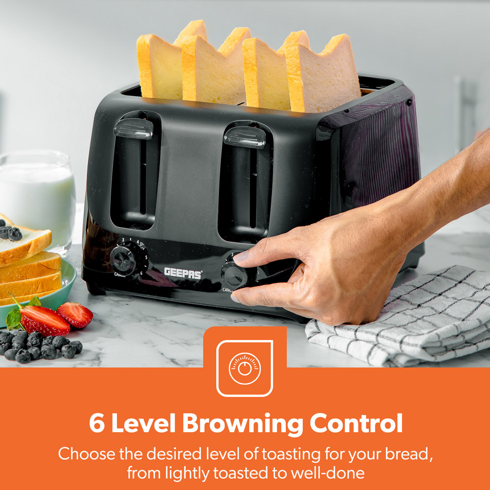 Geepas GBT36549UK-BK Black 4 Slice Toaster 1400W Image 4