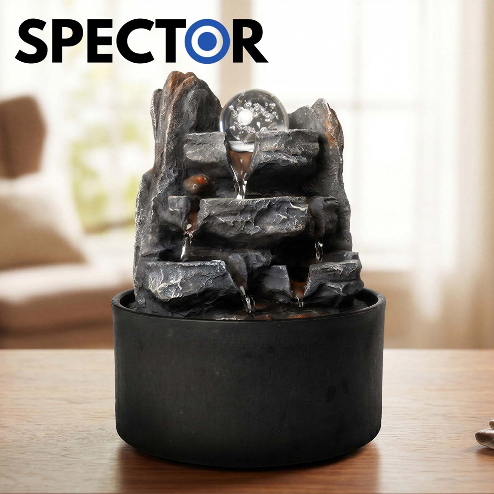 Spector Grey Brown Resin Tabletop Water Fountain with Rotating Glass Ball Image 8