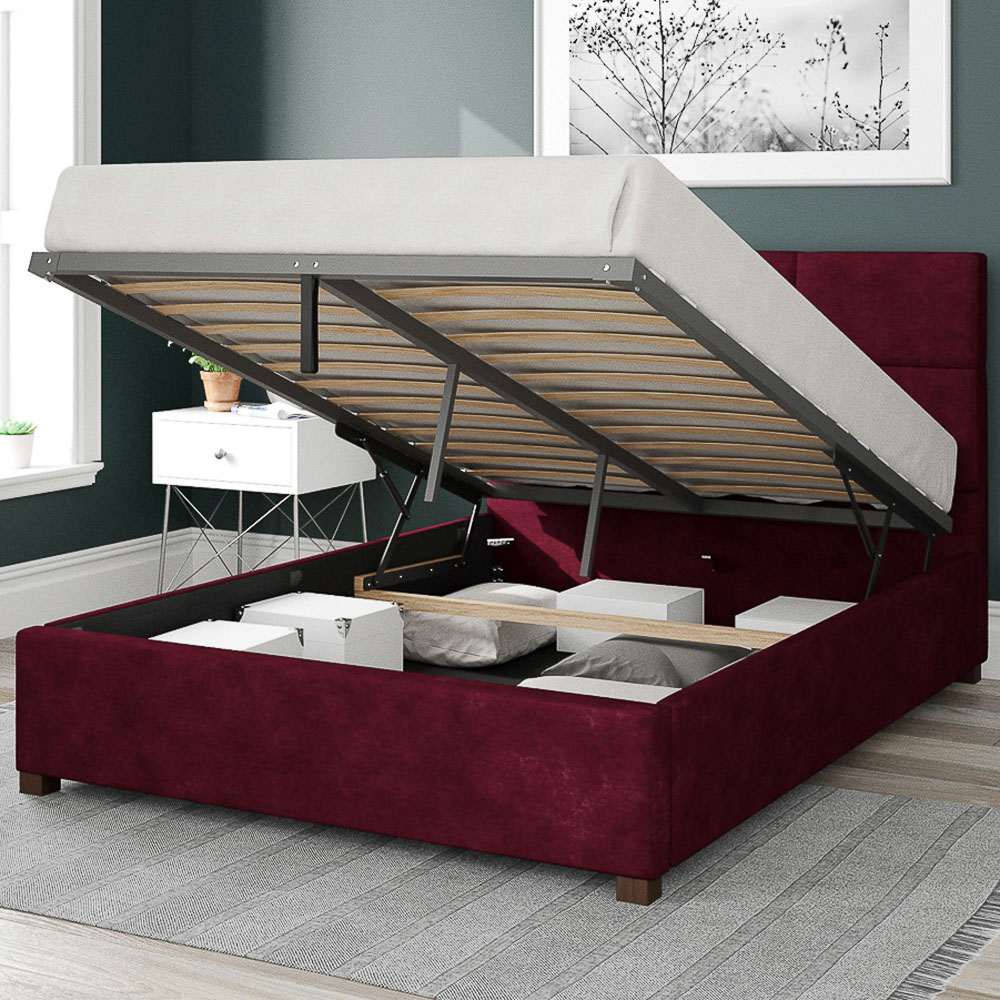 Aspire Caine King Size Bordeaux Kimiyo Linen Ottoman Bed Image 2