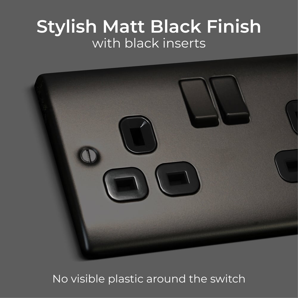 BG Nexus 13A Matt Black Double Switched Socket 5 Pack Image 6