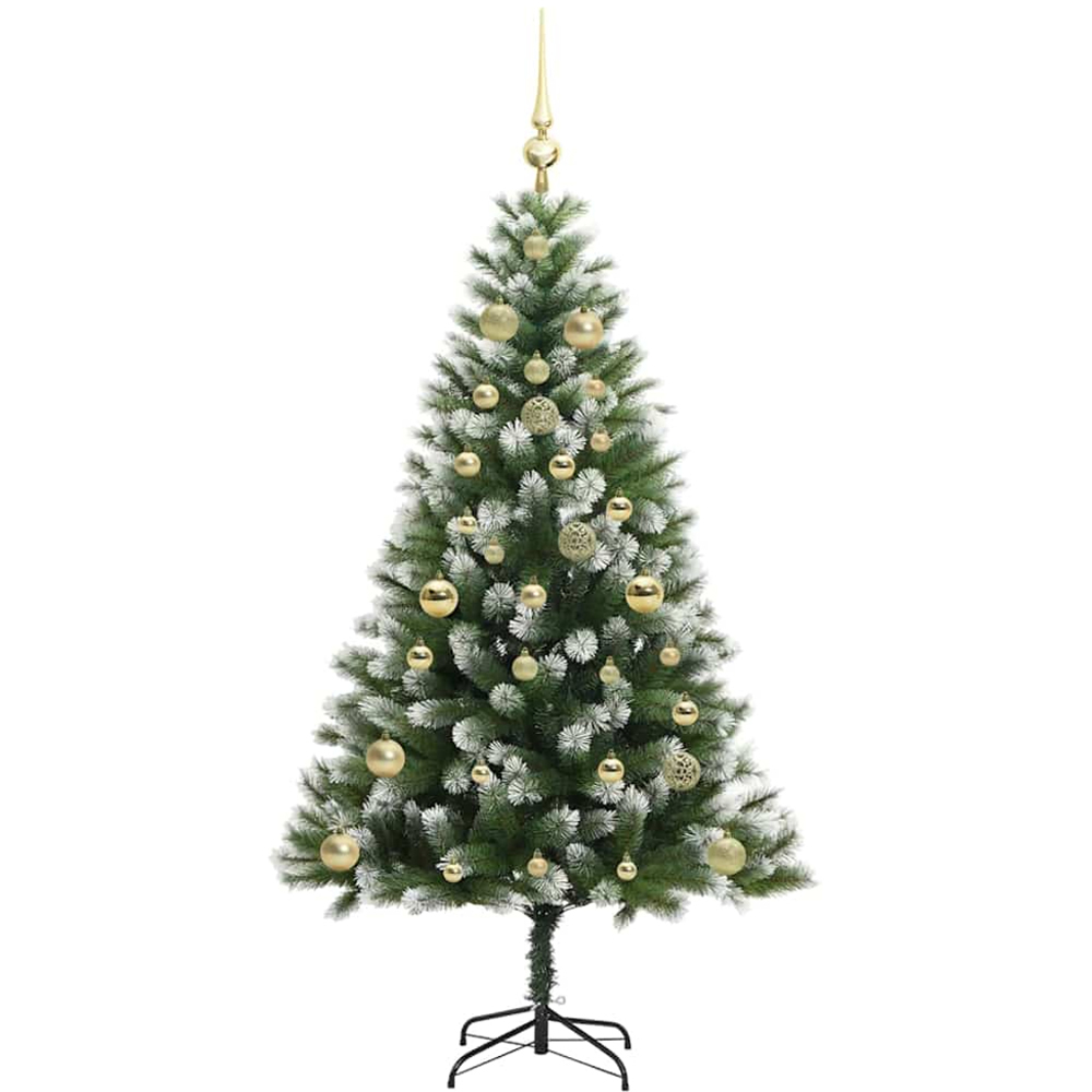 vidaXL Pre-Lit Gold Baubles Green Artificial Snow Tipped Hinged Christmas Tree 5ft Image 4