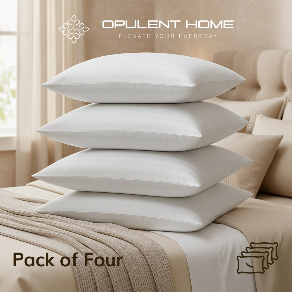 Opulent Home White Striped Soft-Medium Anti-Allergy Pillow 4 Pack Image 3