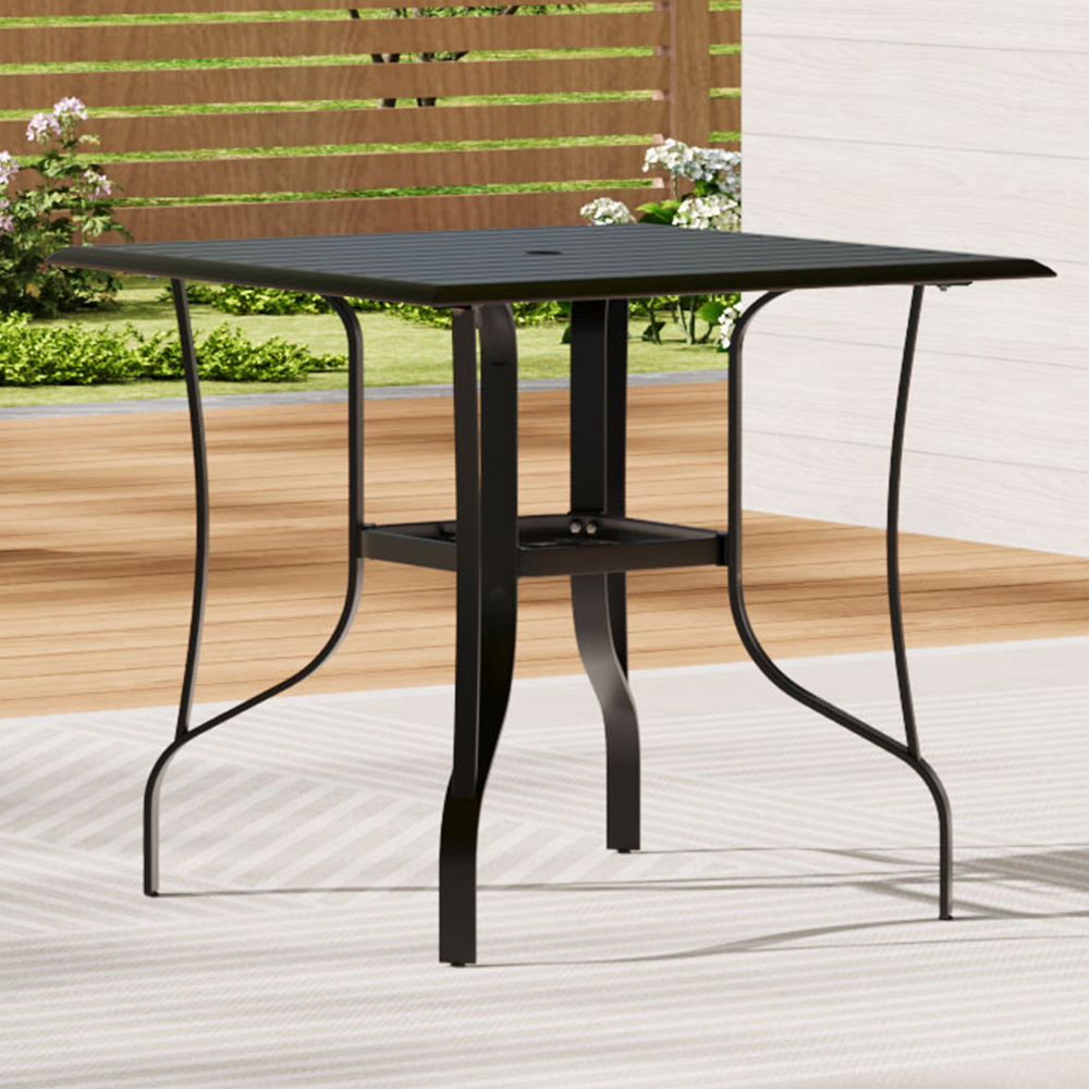 Living and Home 2 Seater Square Slatted Garden Table with Parasol Hole Image 1