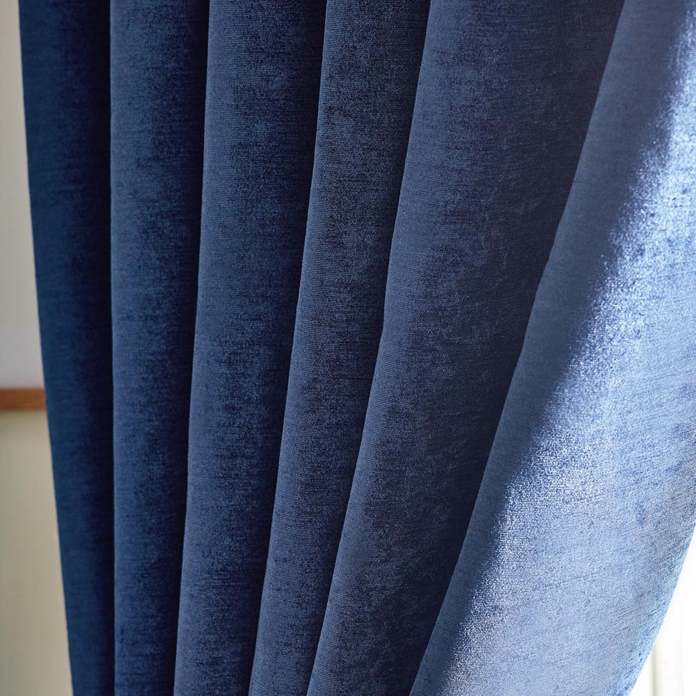 Alan Symonds Blue Chenille Blackout Ring Top Eyelet Curtains 117 x 183cm Image 3