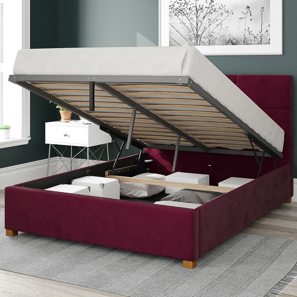 Aspire Caine King Size Berry Plush Velvet Ottoman Bed Image 2