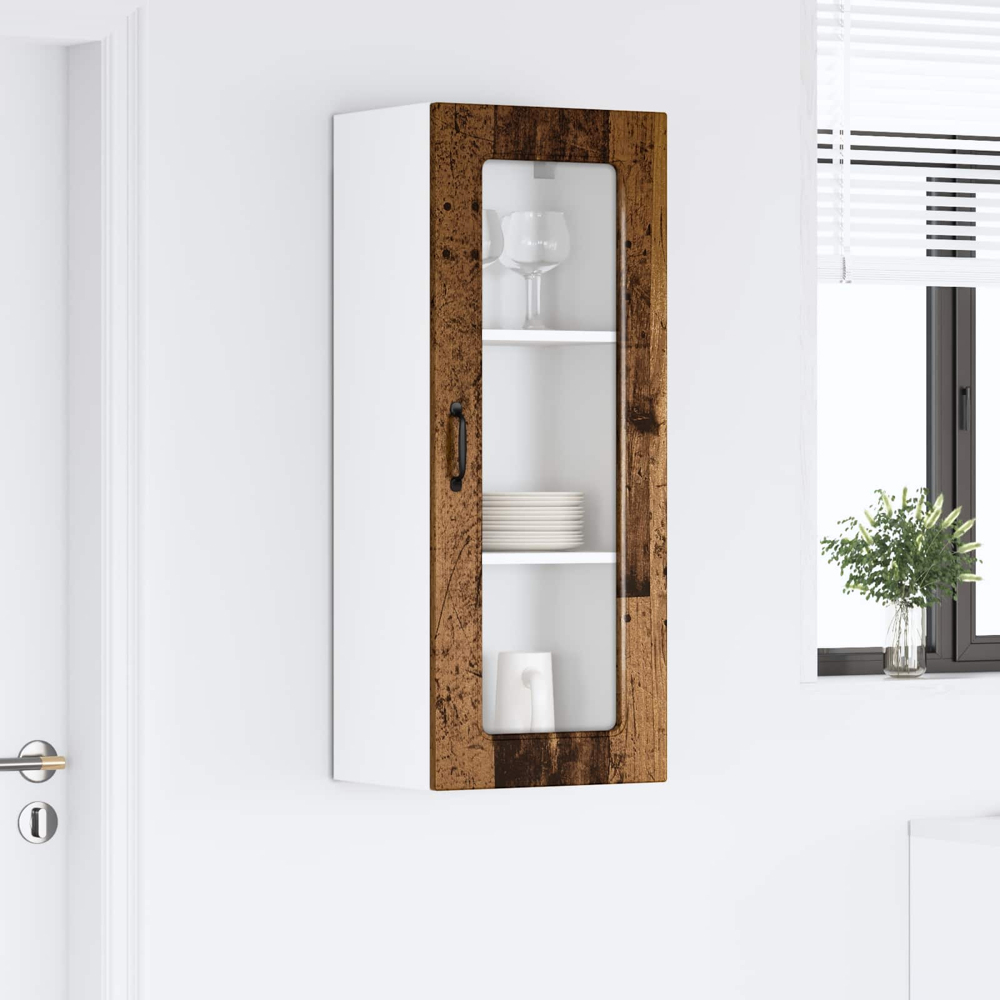 vidaXL Single Glass Door Old Wood Kitchen Wall Cabinet Image 9
