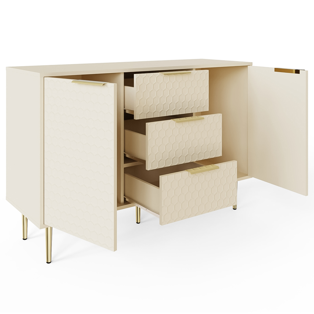 GFW Azariah 2 Door 3 Drawer Ivory Large Sideboard Image 4