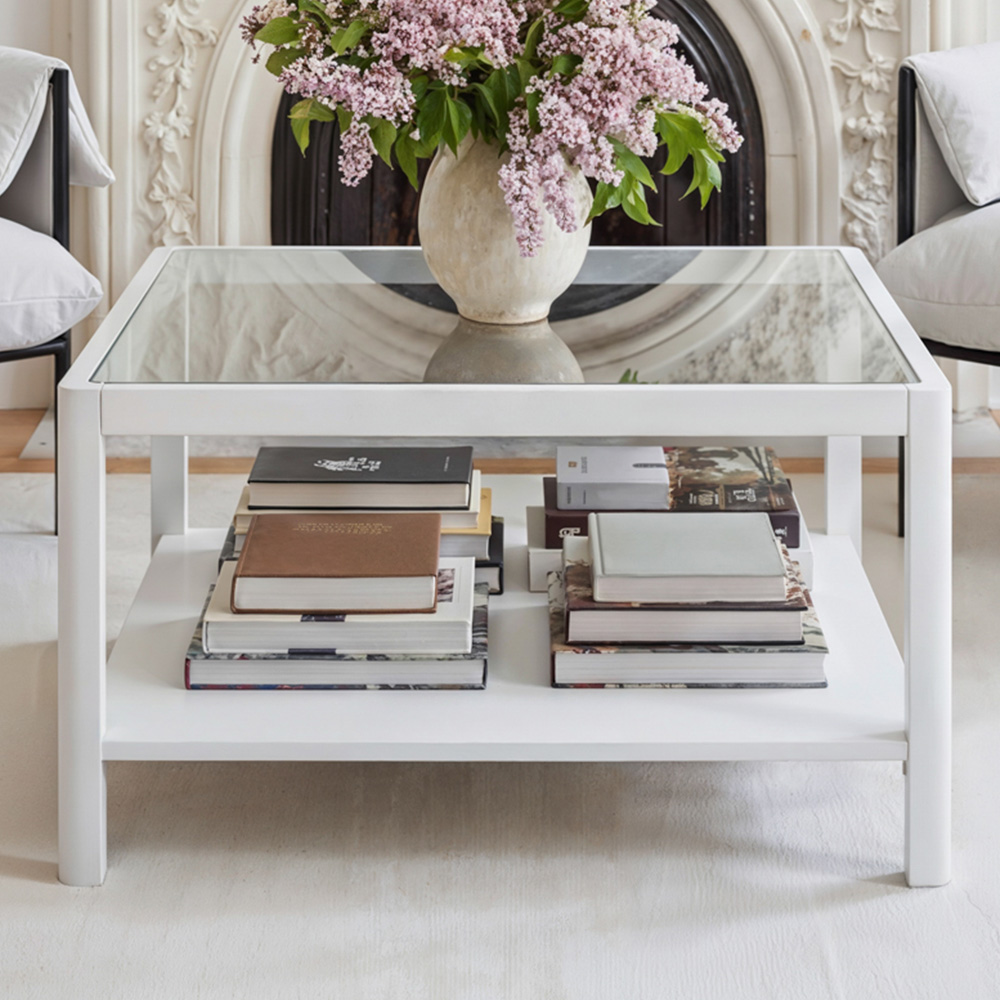 LPD Home Ray White Single Shelf Glass Top Coffee Table Image 1