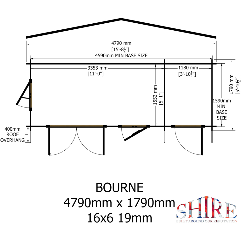 Shire Bourne 16 x 6ft Apex Garden Log Cabin Image 8