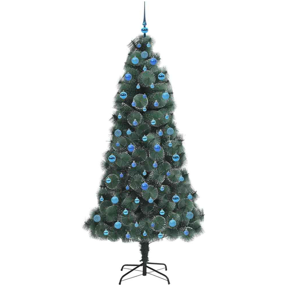 vidaXL Pre-Lit Blue Baubles Green Artificial Christmas Tree 7ft Image 4