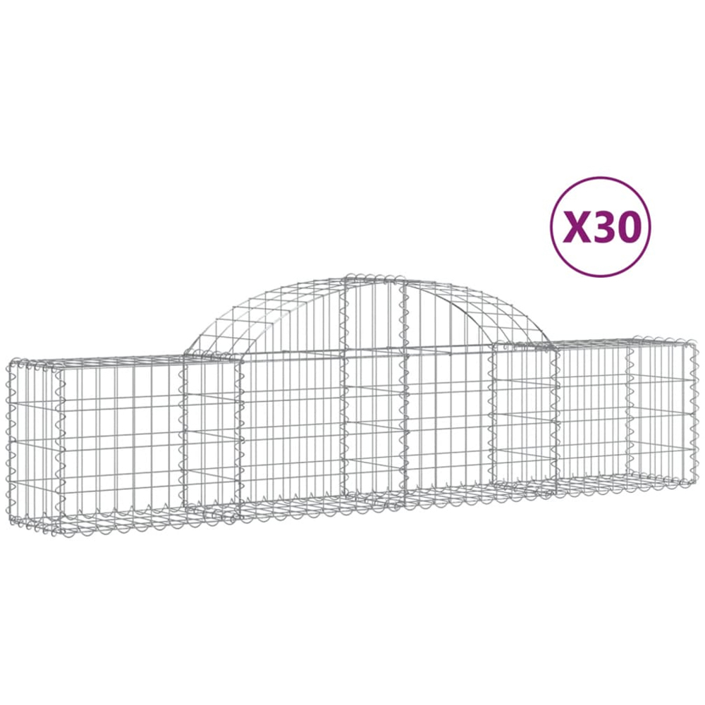 vidaXL Silver Galvanised Iron Arched Gabion Basket 200 x 30 x 40/60cm 30 Pack Image 2
