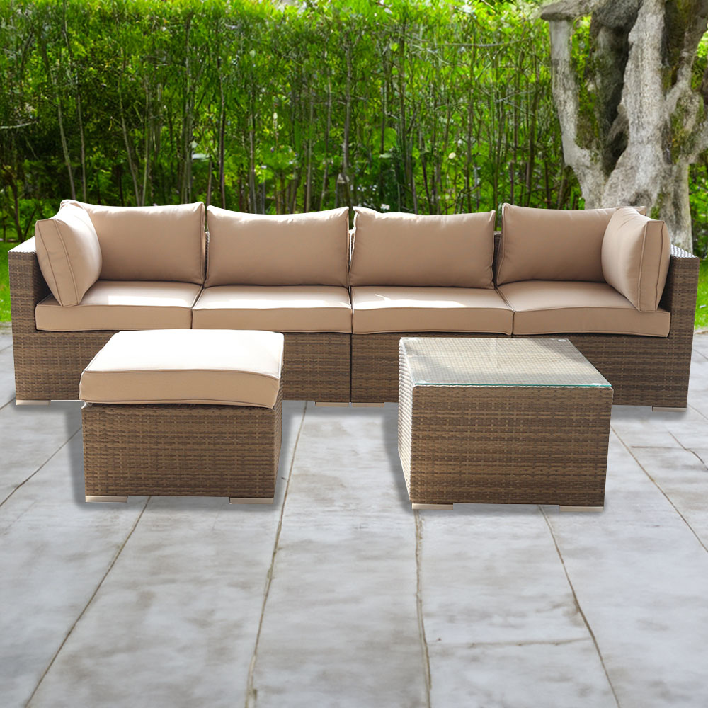 Furniture One 5 Seater Yellow Rattan Garden Sofa Set Image 1