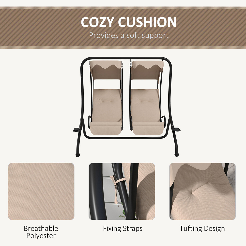 Outsunny 2 Seater Beige Swing Chair with Canopy Image 7