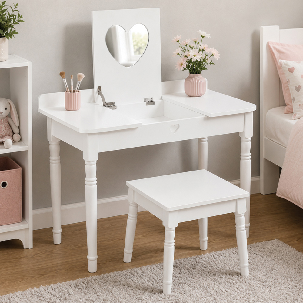 Premier Housewares White Kids Dressing Table and Stool Set with Mirror Image 1