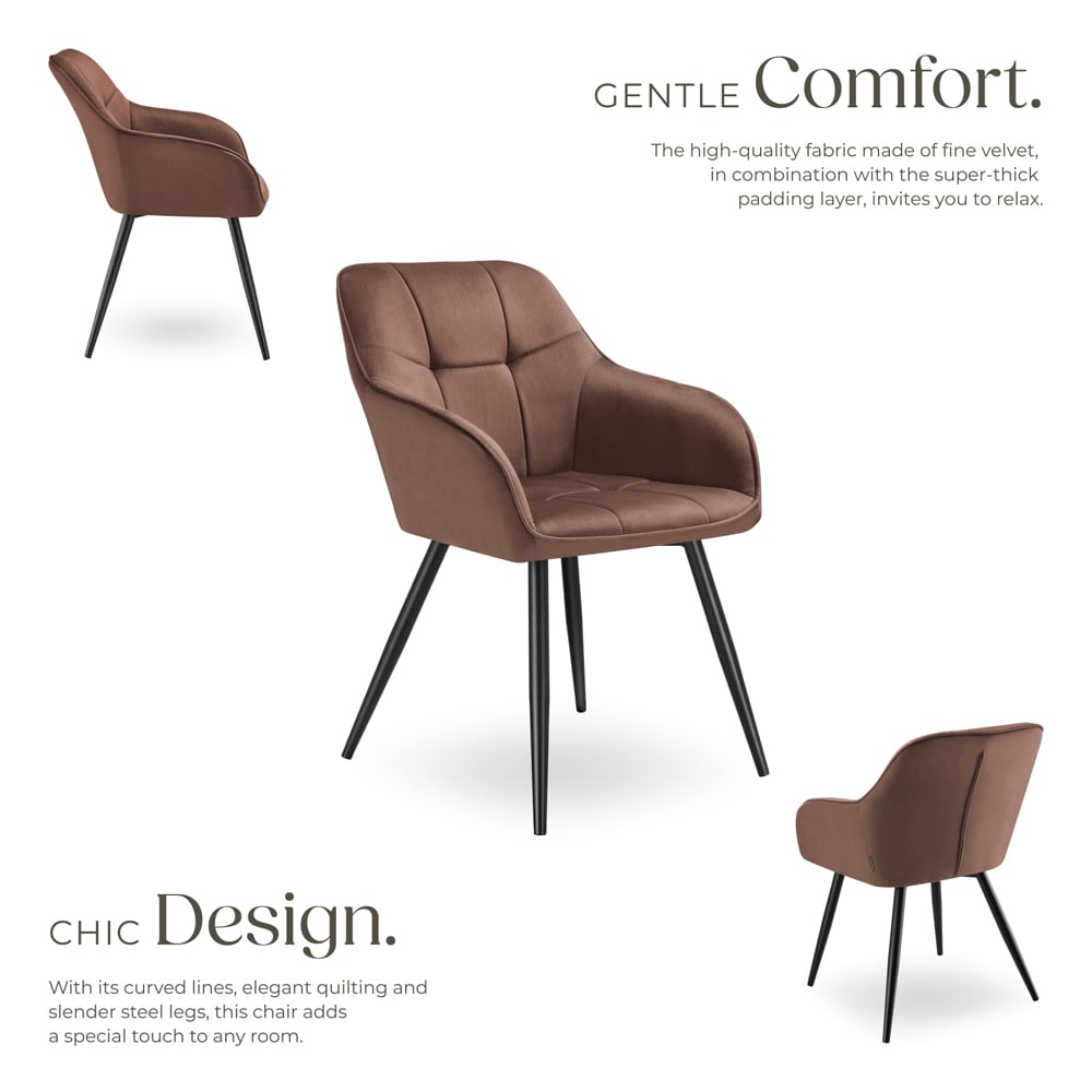 tectake Marilyn Set of 6 Brown and Black Quilted Velvet Dining Chair Image 4