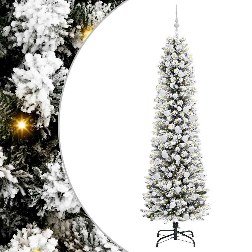 vidaXL Pre-Lit Warm White LED and White Baubles White Artificial Christmas Tree with Stand 7ft Image 2