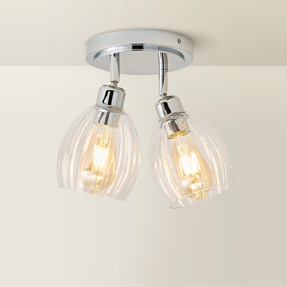 ValueLights Cheltenham Ribbed Shades 2 Way Chrome Adjustable Ceiling Spotlight with Bulbs Image 5