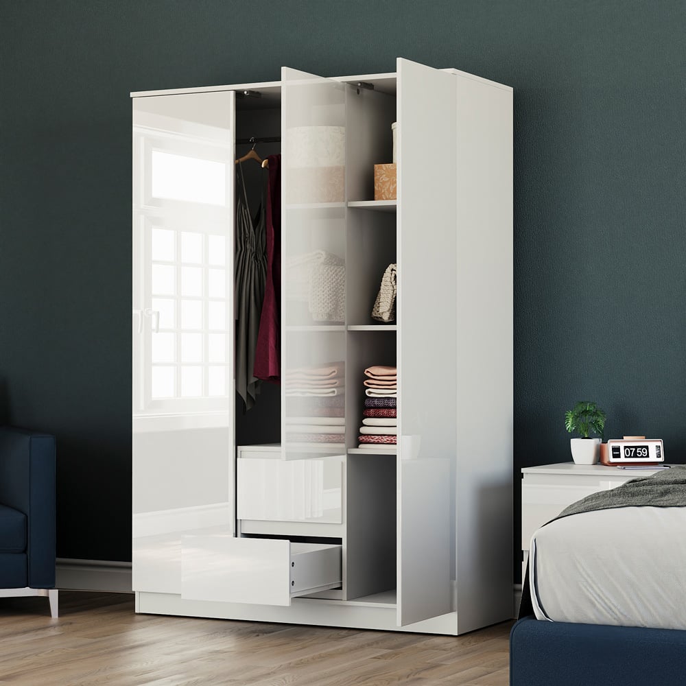 Vida Designs Glinton 3 Door 2 Drawer White Wardrobe Image 5