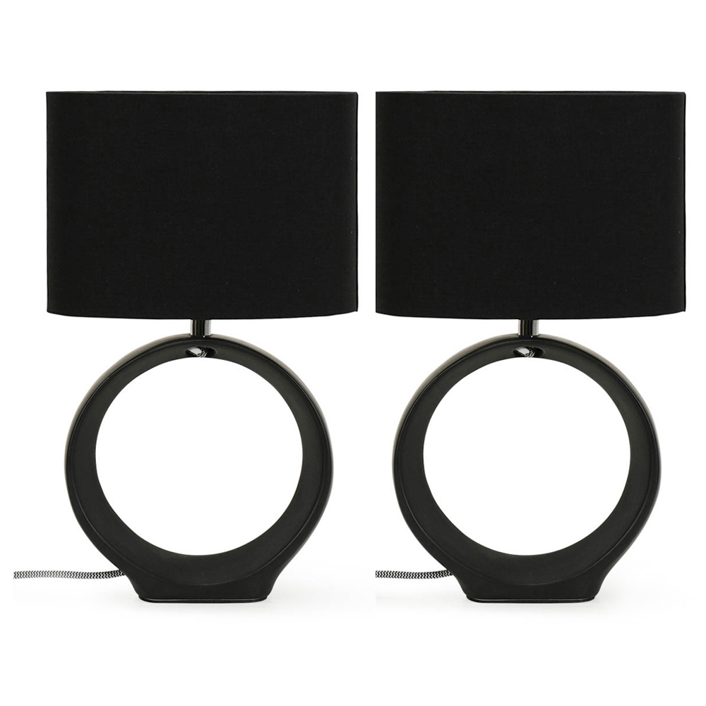 ValueLights Tia Black Shade Ceramic Loop LED Table Lamp 2 Pack Image 1