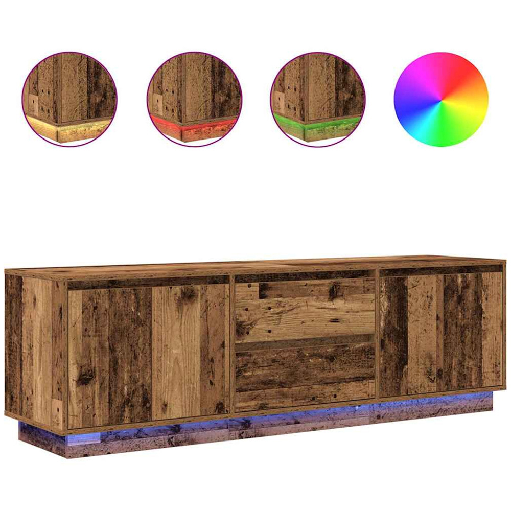 vidaXL 4 Door 2 Drawer Old Wood TV Cabinet with LED Lights Image 3