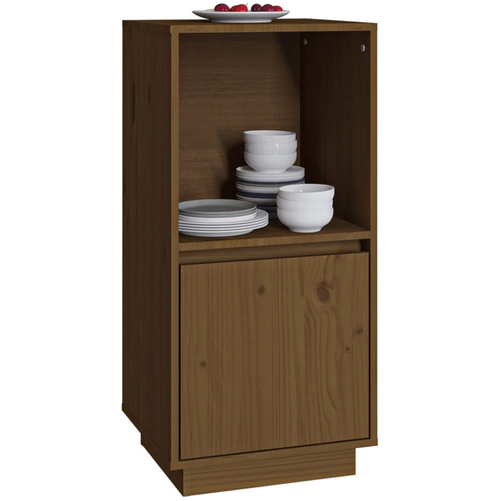 vidaXL Single Door Single Shelf Honey Brown Solid Pine Wood Sideboard Image 7