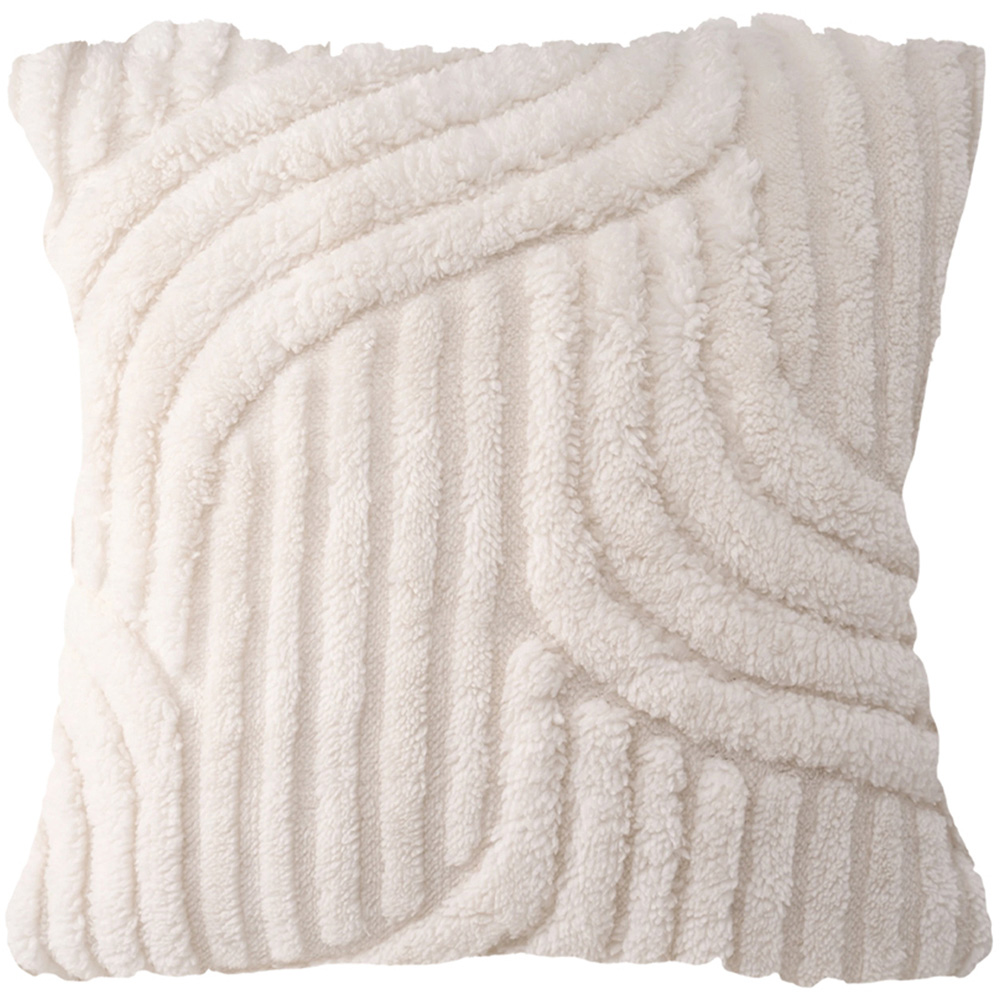 Living and Home Beige Minimalist Wavy Geometric Plush Throw Pillow Cover 45 x 45cm Image 1