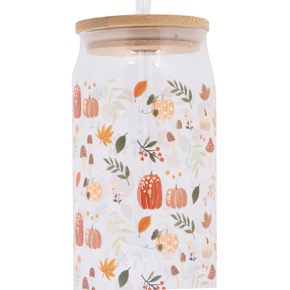 Autumn or Halloween Glass Drinking Jar with Straw Image 4