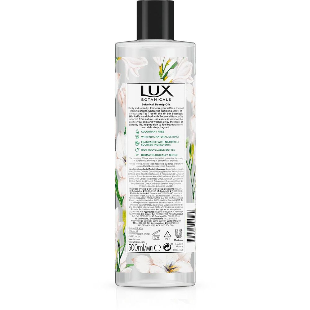 Lux Botanicals Beauty Oils Freesia and Tea Tree Oil Daily Shower Gel 500ml 6 Pack Image 4