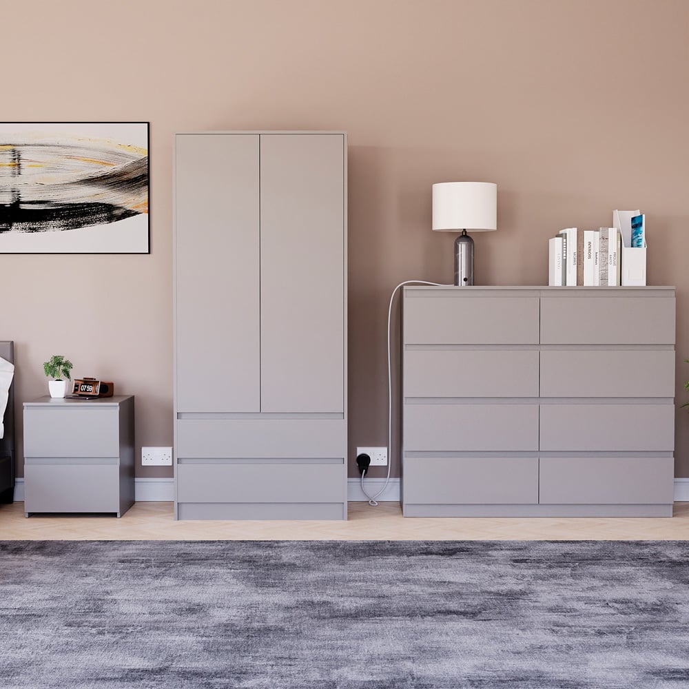 Vida Designs Denver Grey 3 Piece Bedroom Furniture Set Image 1