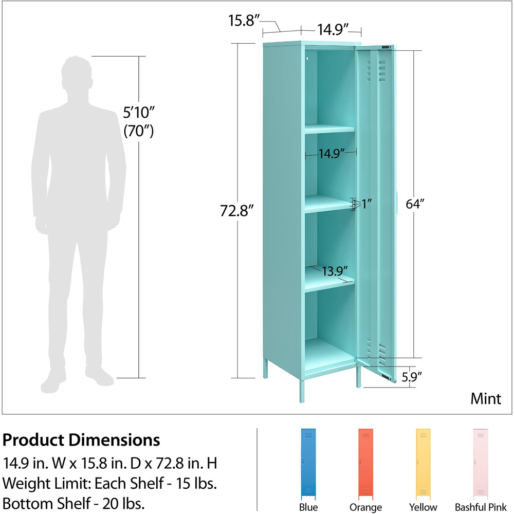 Novogratz Cache Single Door Blue Metal Locker Storage Cabinet Image 8