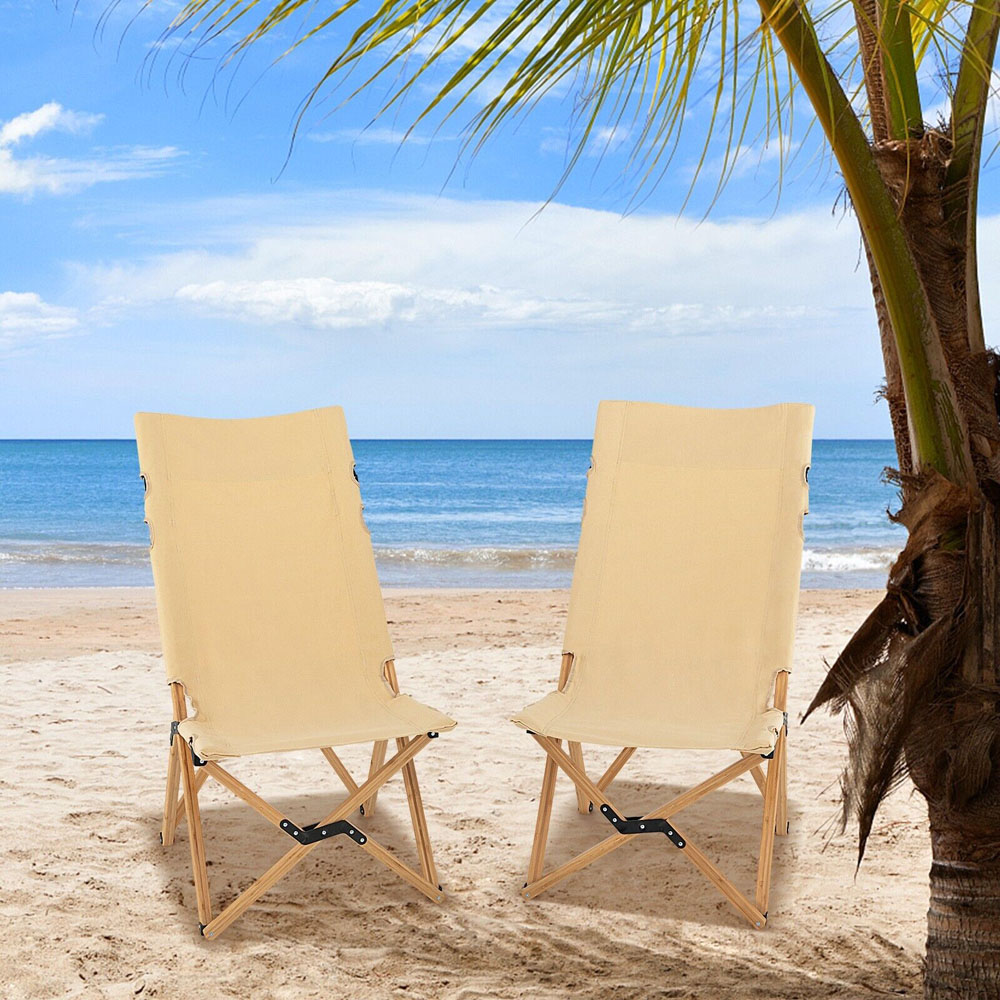 Costway Natural Folding Chair with Adjustable Backrest Image 5