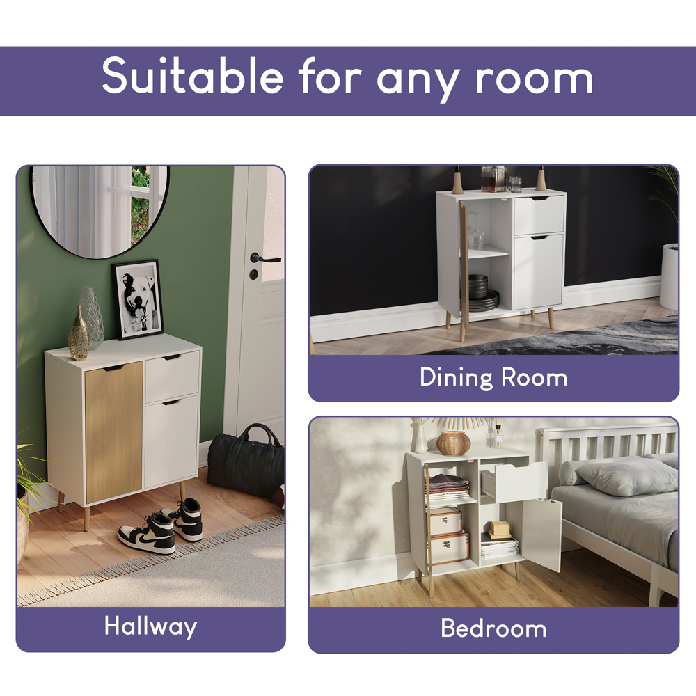 Vida Designs 2 Door Single Drawer Oak and White Sideboard Image 4