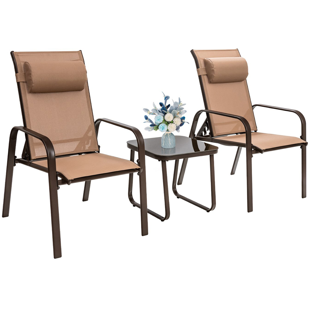 Costway 2 Seater Patio Bistro Set Brown Image 3