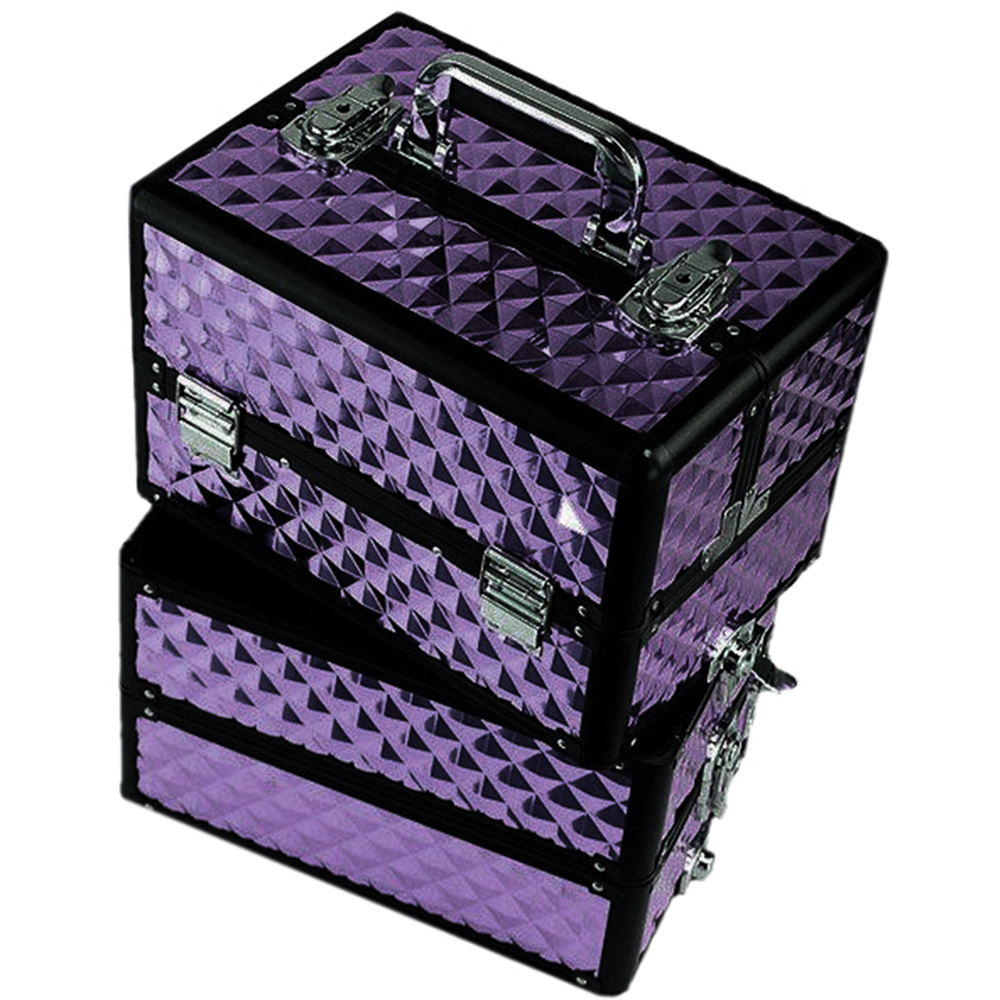 Living and Home Purple Diamond Pattern Makeup Train Trolley Case Image 4