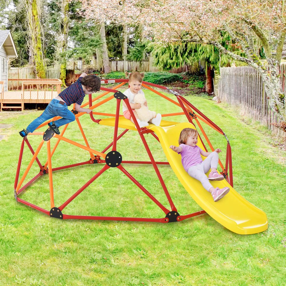 Costway Orange Geometric Dome Climber with Slide Image 2