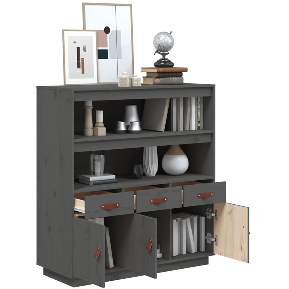 vidaXL 3 Door 3 Drawer 2 Shelf Grey Solid Pine Wood Highboard Image 5