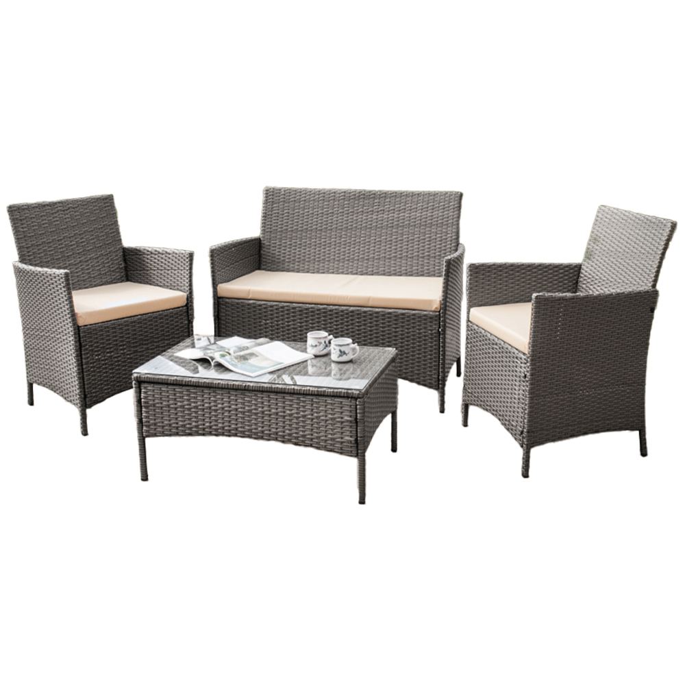 Comfy Living 4 Seater Light Grey Rattan Sofa Set Image 2