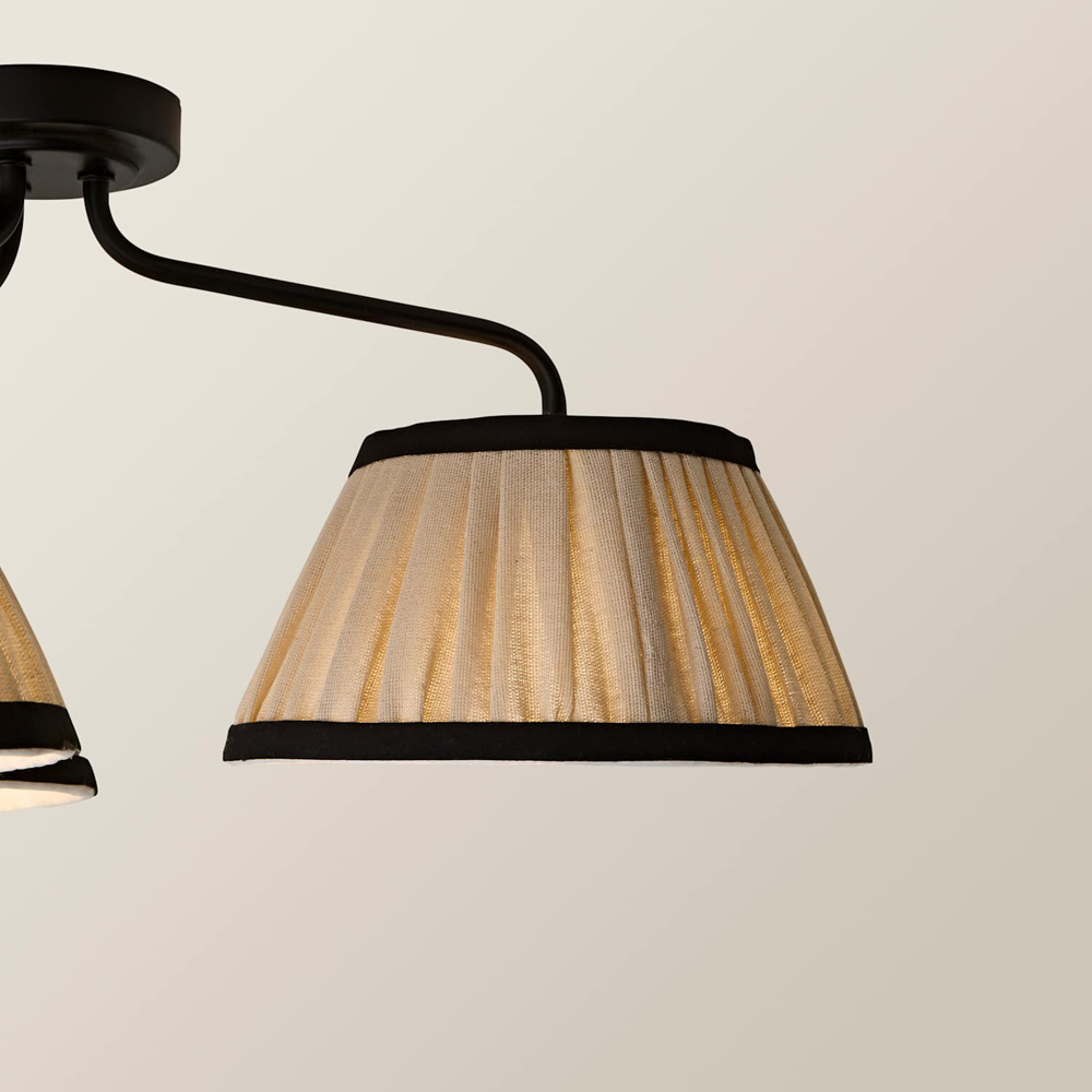 ValueLights Clara 3 Arm Linen Pleated Shade Black Ceiling Light with Bulb Image 3