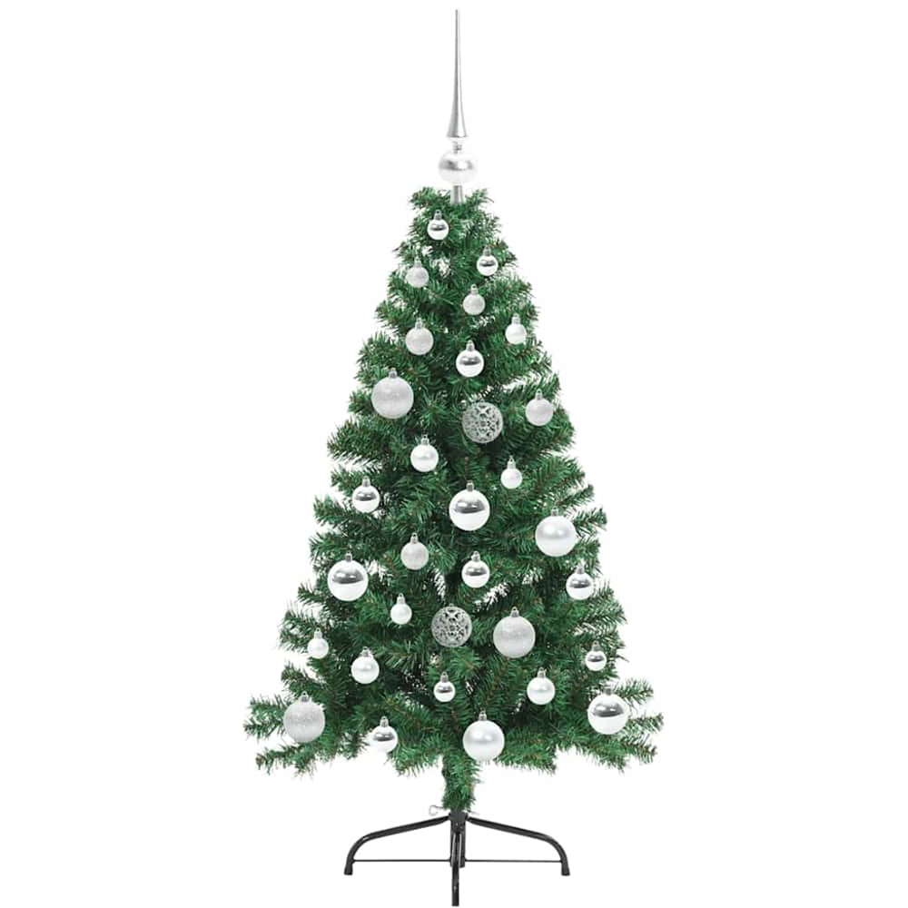 vidaXL Pre-Lit Silver Baubles Green Artificial Christmas Tree 4ft Image 4
