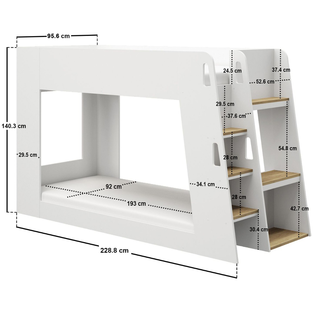 Flair Fern White and Oak Bunk Bed with Side Storage Ladder Image 6