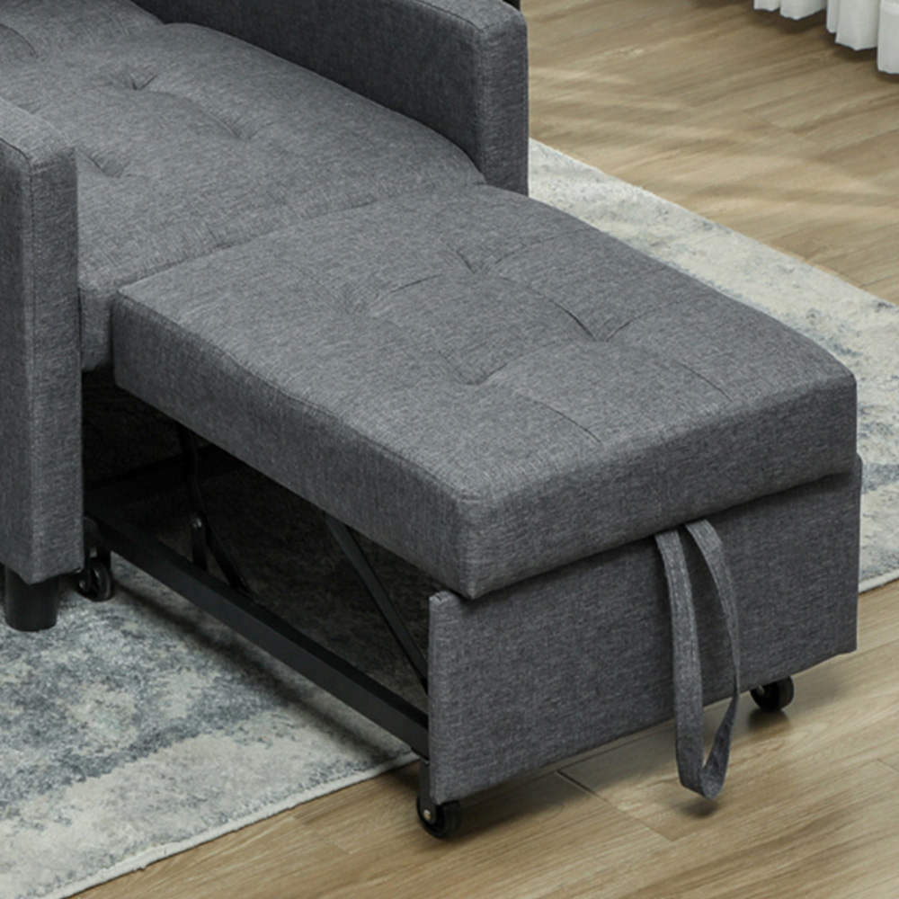 HOMCOM Dark Grey Upholstered Fabric Convertible Single Chair Bed Image 3